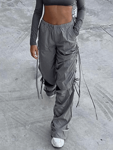 Sonicelife Tie Strap Cutout Parachute Cargo Pants