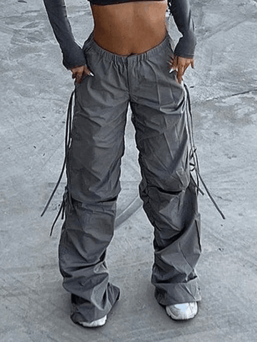 Sonicelife Tie Strap Cutout Parachute Cargo Pants