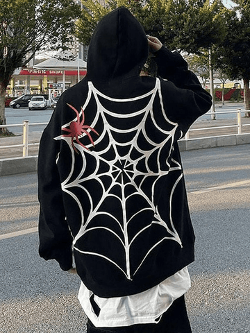 Back To School Sonicelife Unisex Loose Fit Spiderweb Graphic Hoodie