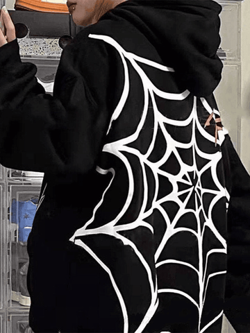 Back To School Sonicelife Unisex Loose Fit Spiderweb Graphic Hoodie