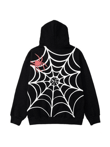 Back To School Sonicelife Unisex Loose Fit Spiderweb Graphic Hoodie