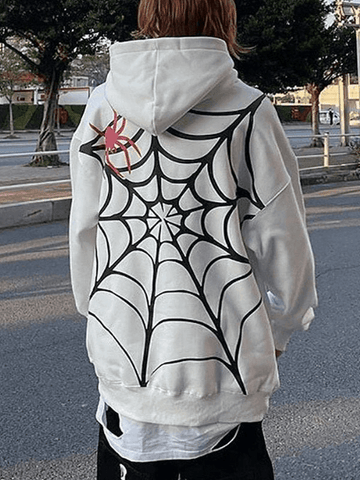 Back To School Sonicelife Unisex Loose Fit Spiderweb Graphic Hoodie