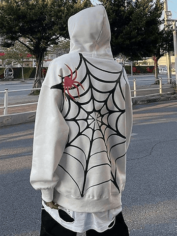 Back To School Sonicelife Unisex Loose Fit Spiderweb Graphic Hoodie