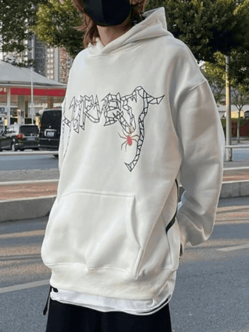 Back To School Sonicelife Unisex Loose Fit Spiderweb Graphic Hoodie