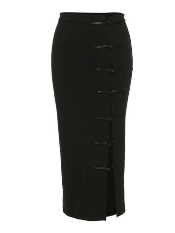 Sonicelife Vintage Buttoned Split Midi Skirt