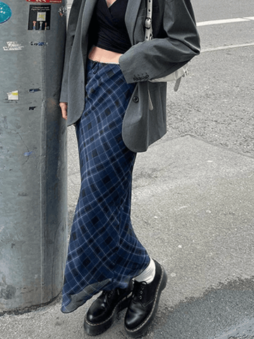 Sonicelife-Vintage Checkered Maxi Skirt