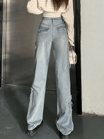 Sonicelife Vintage Distressed Star Patch Boyfriend Jeans