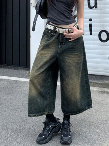 Sonicelife-Vintage Distressed Wide Leg Denim Shorts