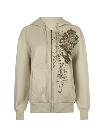 Back To School Sonicelife Vintage Floral Graphic Zip Up Hoodie