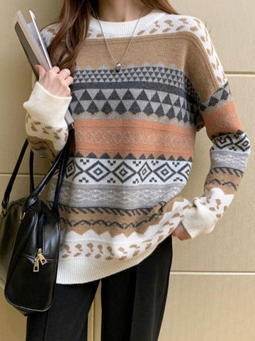 Back To School Sonicelife Vintage Jacquard Knit Sweater