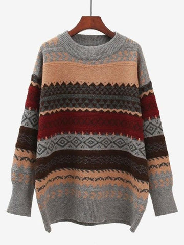 Back To School Sonicelife Vintage Jacquard Knit Sweater