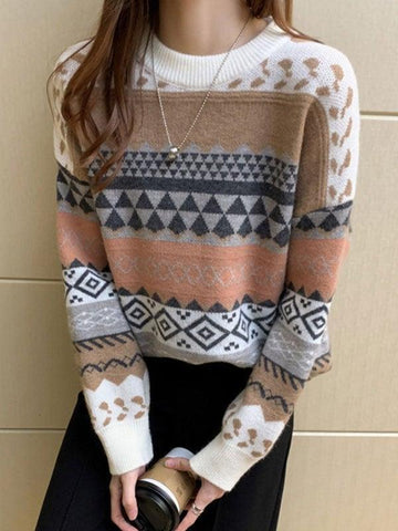 Back To School Sonicelife Vintage Jacquard Knit Sweater