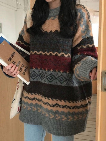 Back To School Sonicelife Vintage Jacquard Knit Sweater