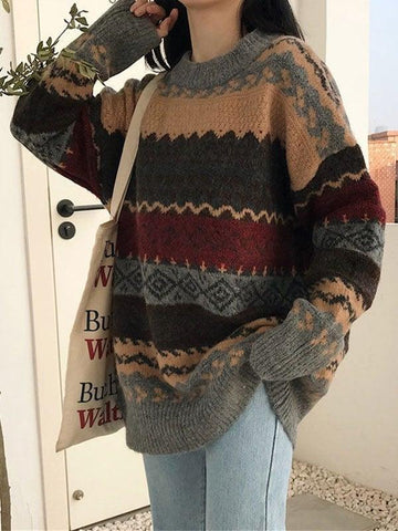 Back To School Sonicelife Vintage Jacquard Knit Sweater