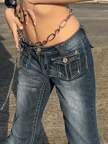 Sonicelife Vintage Low Waist Cargo Jeans