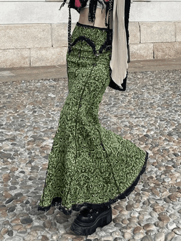 Sonicelife Vintage Mermaid Patchwork Printed Maxi Skirt