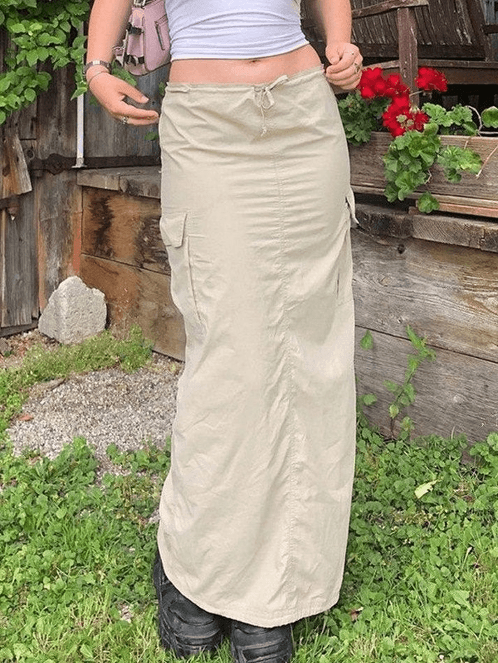 Sonicelife Vintage Pocket Long Cargo Skirt