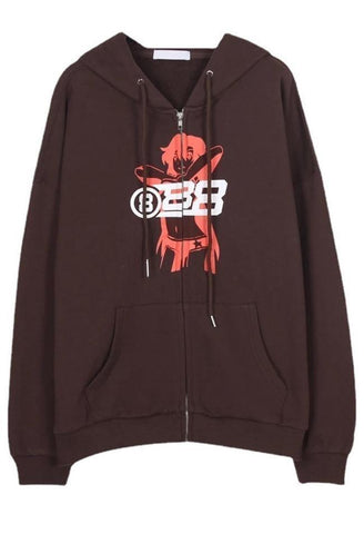 Back To School Sonicelife Vintage Printed Zip Up Hoodie
