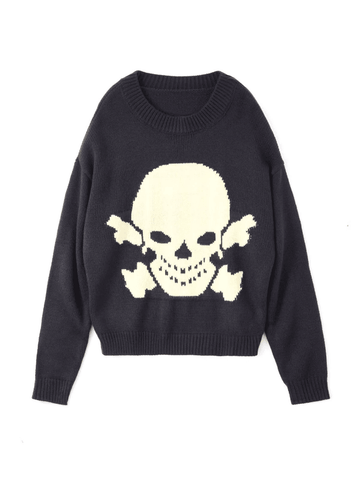 Back To School Sonicelife Vintage Skull Jacquard Pullover Sweater