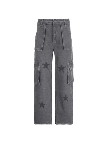 Sonicelife Vintage Star Print Boyfriend Fit Cargo Jeans