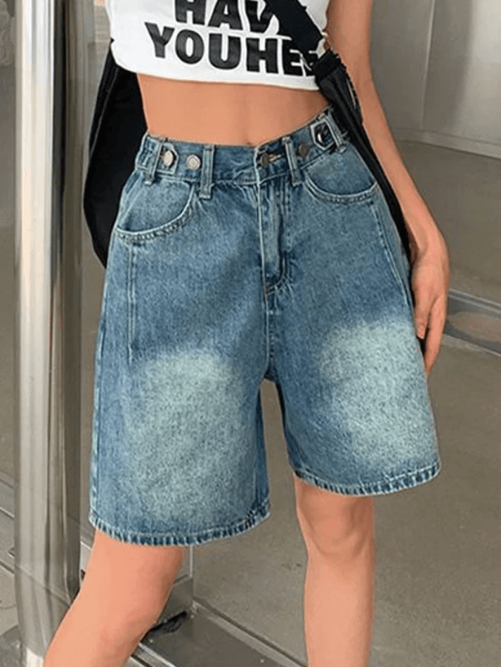 Sonicelife Vintage Washed Blue Cropped Denim Shorts