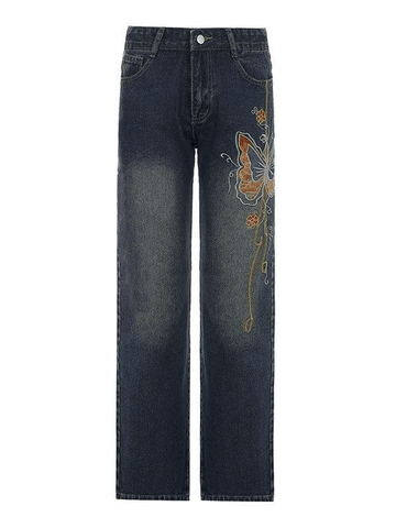 Sonicelife-Vintage Washed Butterfly Flare Jeans