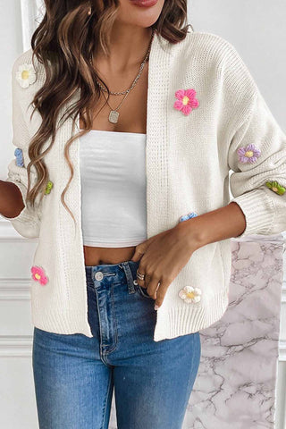 Sonicelife Long Sleeve Floral Knitted Cardigan