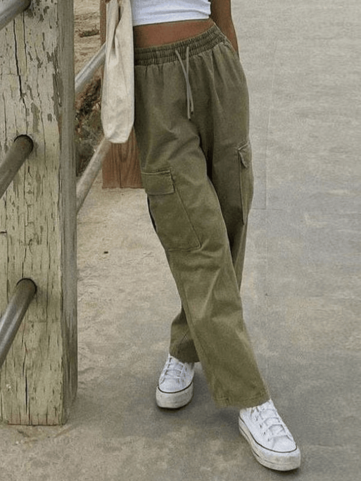 Sonicelife Washed Pocket Straight Leg Pants