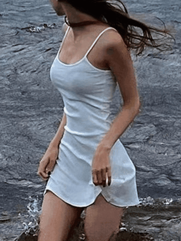Sonicelife-White Summer Beach Mini Dress