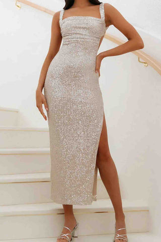 Sonicelife Sequined Irregular Backless Strap Dress