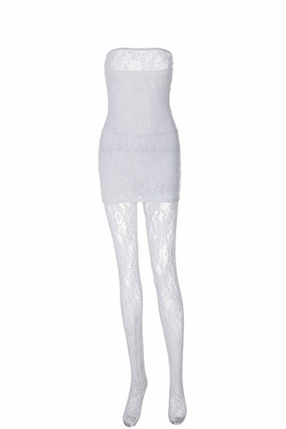 Sonicelife hoco dresses-Lace Sleeveless Dress Leggings Two-piece Set