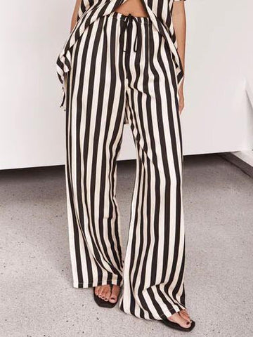 Sonicelife-Resort Casual Striped Loose Wide Leg Pants