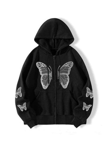 Back To School Sonicelife Y2K Butterfly Oversized Zip Up Hoodie