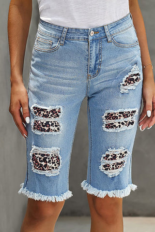 Sonicelife Woman jeans  Leopard Ripped Denim Shorts