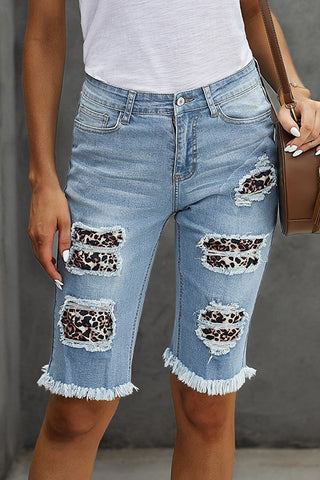 Sonicelife Woman jeans  Leopard Ripped Denim Shorts