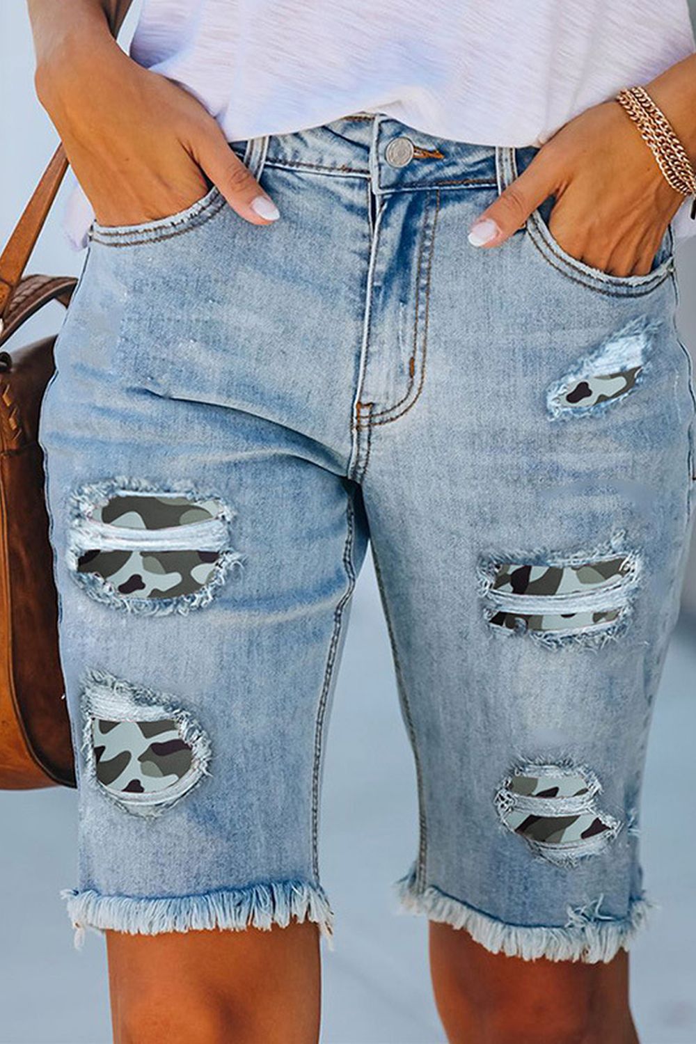 Sonicelife Woman jeans  Leopard Ripped Denim Shorts