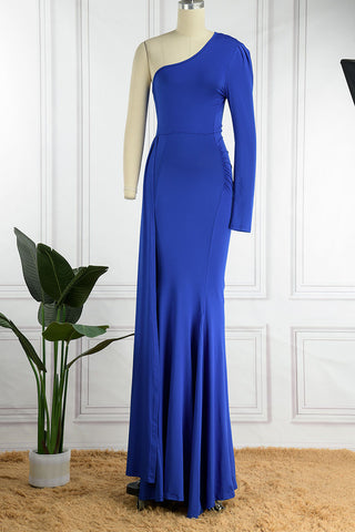 Sonicelife - Black Elegant Solid Patchwork Oblique Collar Evening Dress Dresses