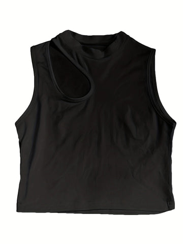 Sonicelife Solid Asymmetrical Neck Tank Top, Sexy Sleeveless Tank Top For Summer, Women's Clothing