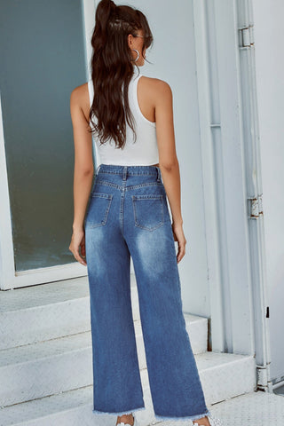 Sonicelife Woman jeans  Ripped Denim Straight-leg Trousers