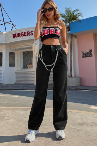 Sonicelife Woman jeans  Loose High Waist Chain Straight Trousers