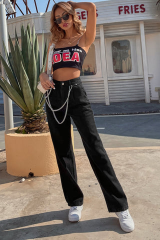 Sonicelife Woman jeans  Loose High Waist Chain Straight Trousers