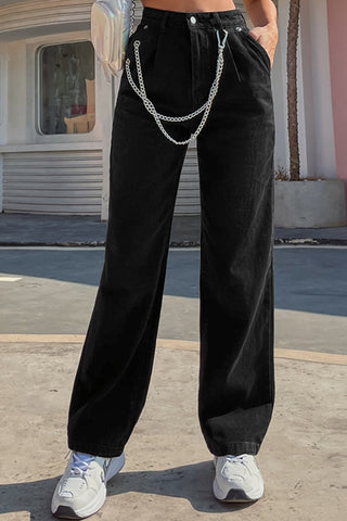 Sonicelife Woman jeans  Loose High Waist Chain Straight Trousers