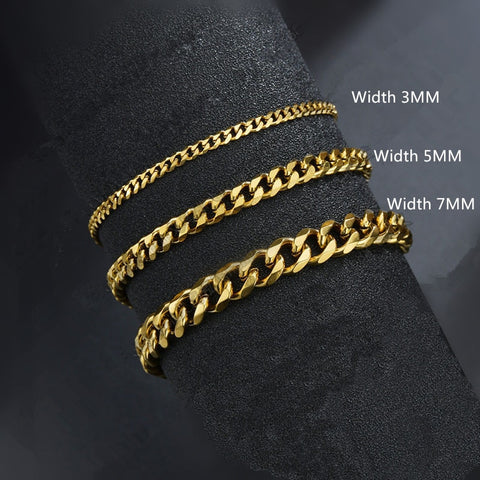 Sonicelife New Trendy Cuban Chain Men Bracelet Classic Stainless Steel 3/5/7mm Width Chain Bracelet For Men Women Jewelry Gift