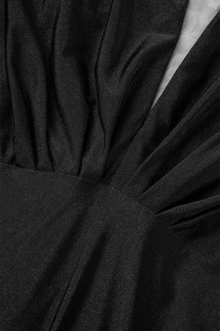 Sonicelife - Black Sexy Formal Solid Patchwork V Neck Evening Dress Dresses