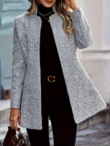 Sonicelife Open Front Textured Blazer, Elegant Long Sleeve Blazer For Office & Work, Women's Clothing