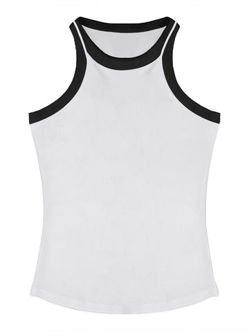 Sonicelife Contrast Trim Crew Neck Tank Top, Casual Sleeveless Tank Top For Summer, Women's Clothing