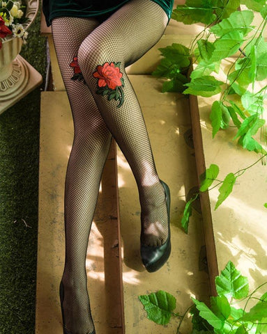 Sonicelife 2024 New Fashion Woman Bottom Elegant Rose In The Dense Network Intimate Fishnet Legging