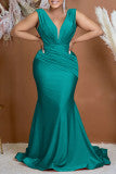 Sonicelife - Black Sexy Formal Solid Patchwork V Neck Evening Dress Dresses