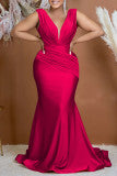 Sonicelife - Black Sexy Formal Solid Patchwork V Neck Evening Dress Dresses