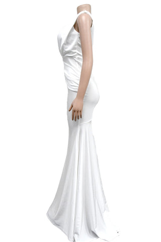 Sonicelife - Black Sexy Formal Solid Patchwork V Neck Evening Dress Dresses